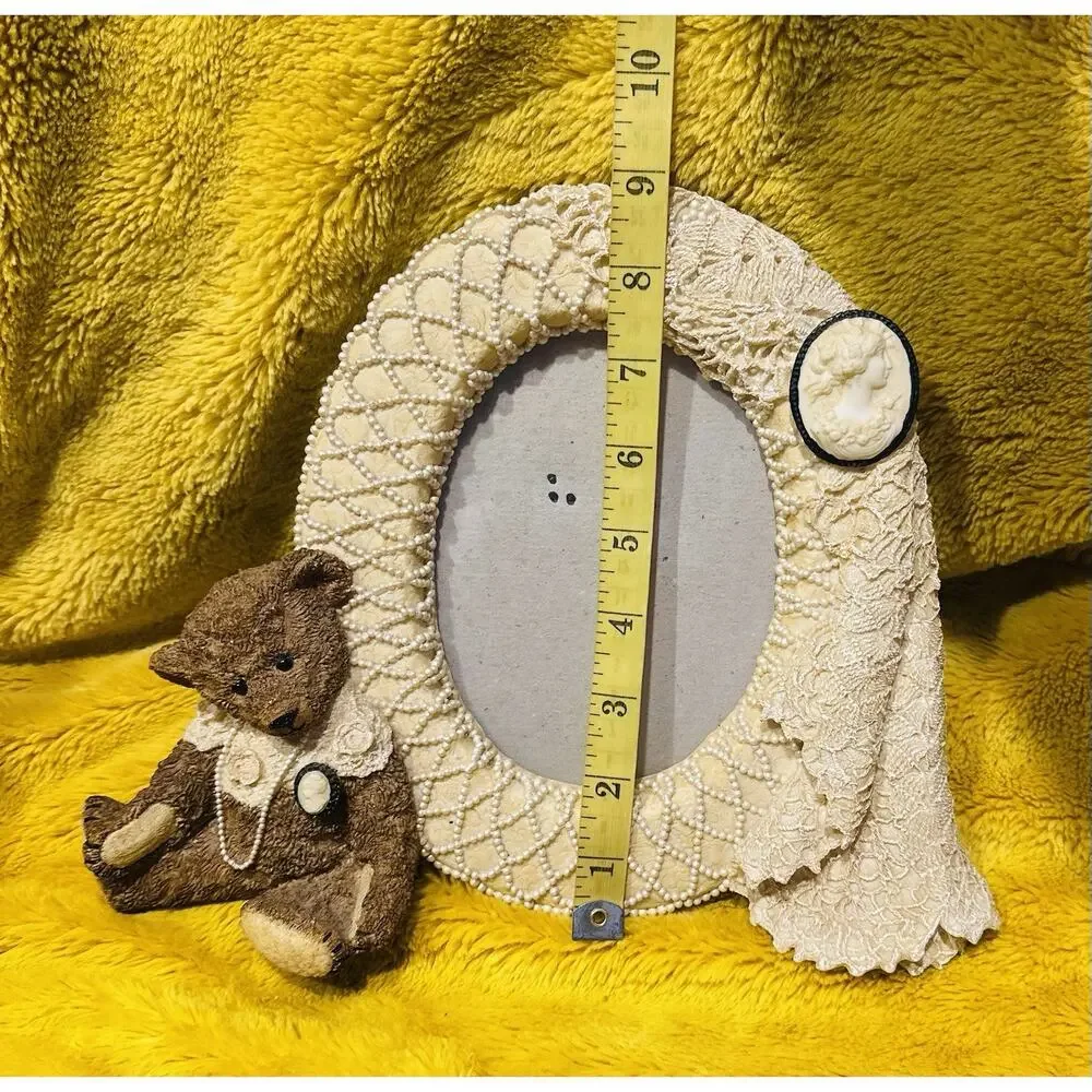 Fancy Frames Cameo Lace Ribbon Teddy Bear Lace Picture Frame Set Of 2 Victorian